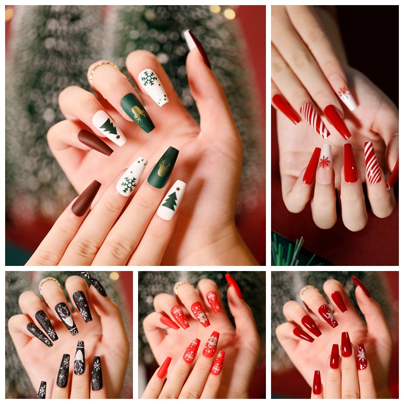 [100%ORIGINAL] 24 Pcs Kuku Palsu Motif Natal Free Lem 2gr/Fake Nail 3d Kuku Palsu Christmas Untuk Manicure