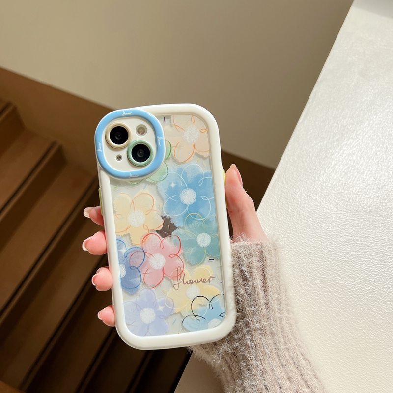 1pc Pretty Puff Case IPhone 11 12 13 14 Pro Max Casing Ponsel Lembut Rainbow Sun Flower Bunga Matahari Casing hp iPhone 11