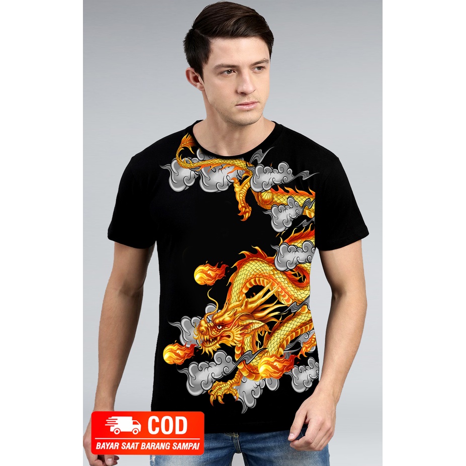 Kaos Motif Naga Emas / Kaos Pria Dewasa / Kaos Distro Pria