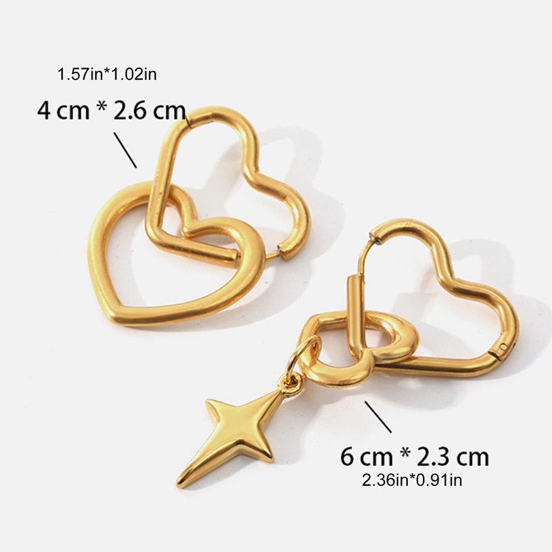 Kreatif Peach Hati Salib Wanita Stainless Steel Menjuntai Anting 18K Emas Asli Berlapis Tahan Air Dan Anti Luntur Perhiasan