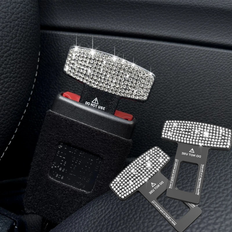 2 PCS Diamond-encrusted Car Seat Belt Buckle Clip Rhinestone Decor Plugs Bling Decoration Safety Belt Stopper Seat Belt Buckle Clips Car Interior Accessories