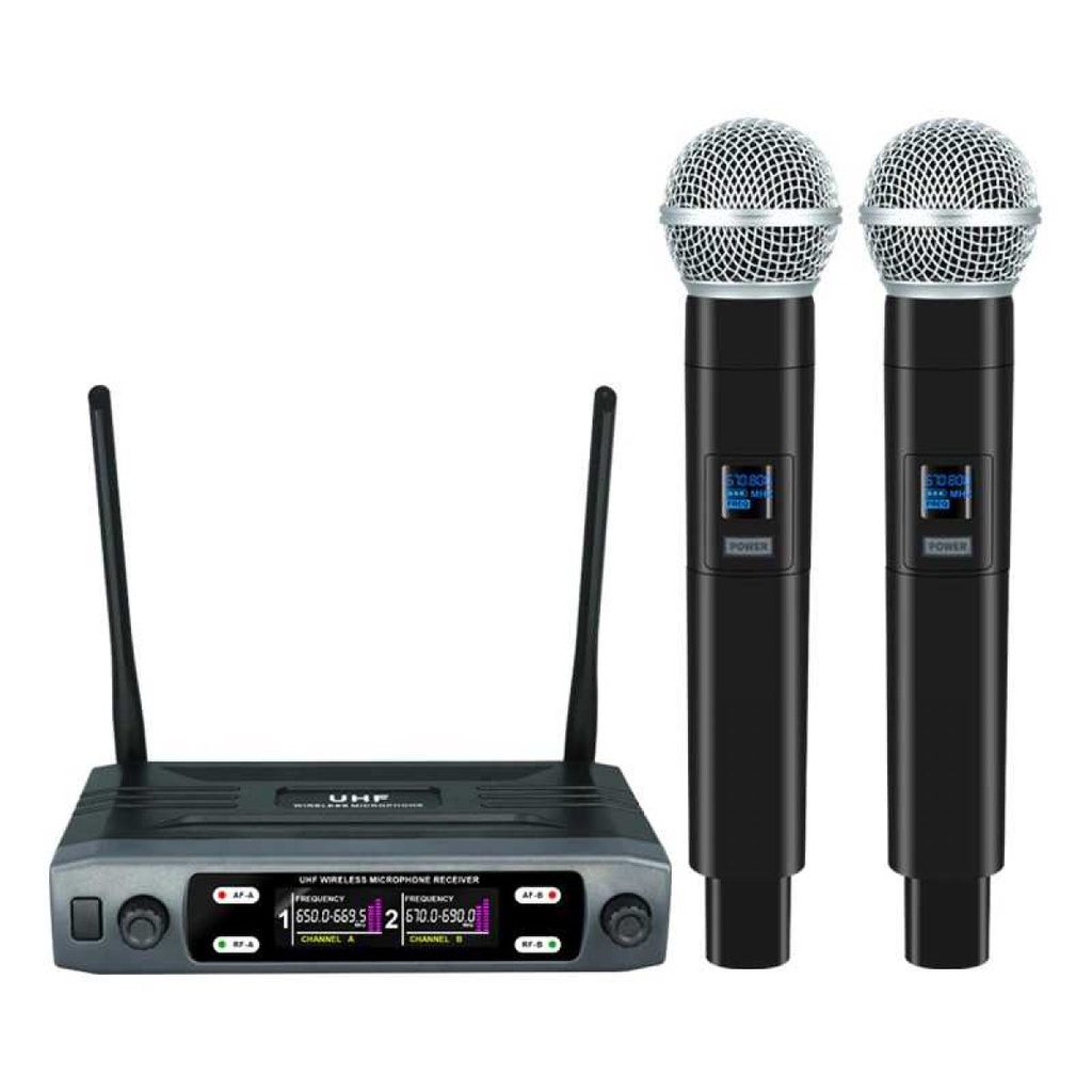 Microphone Karaoke Dual Channel Handheld Wireless UHF Noise Reduction