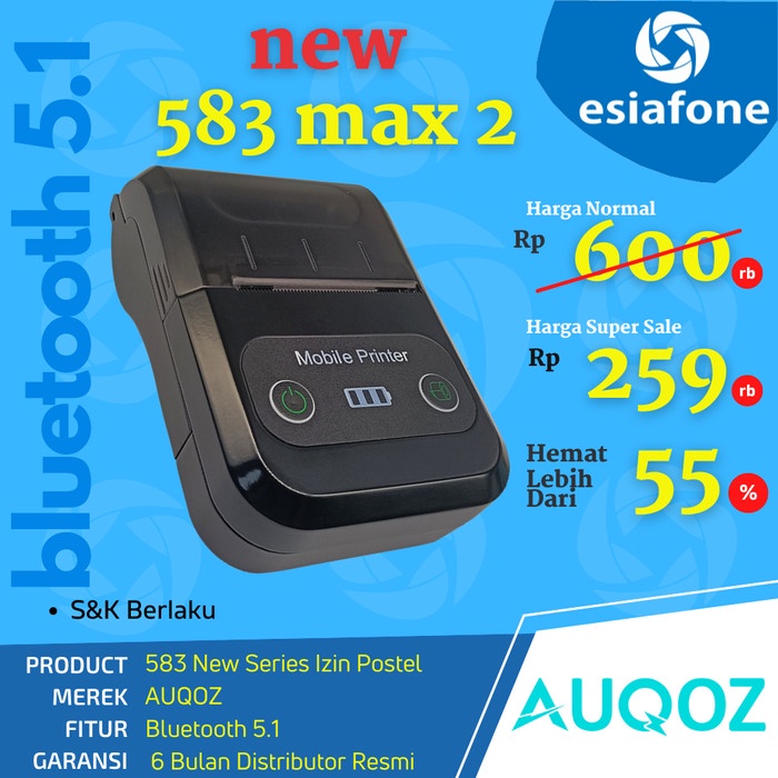 Terlaris Auqoz 583 Max Printer Bluetooth Thermal Pos Termal Kasir Ppob