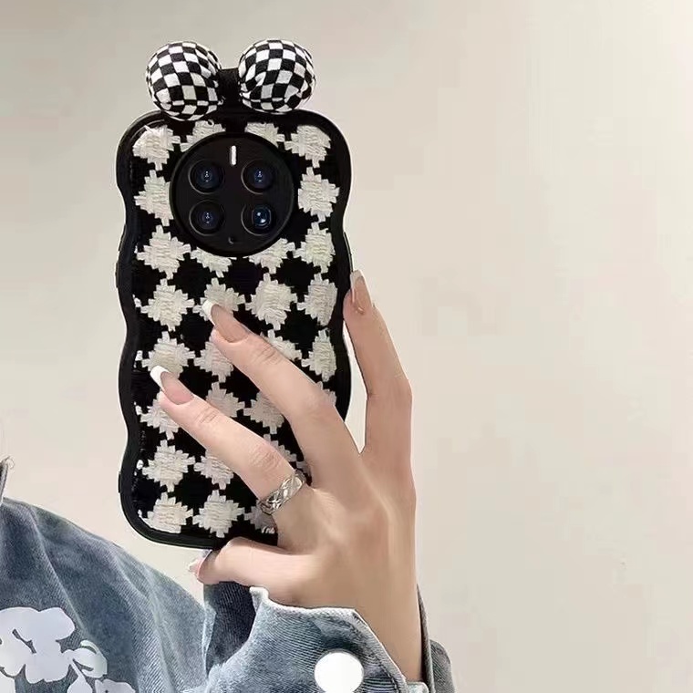 Houndstooth Black Soft Case iPhone 7 8 Plus XR XS Max 11 12 13 14 Pro Max 14 Plus Phone Case Fashion Women Casing hp iphone cassing