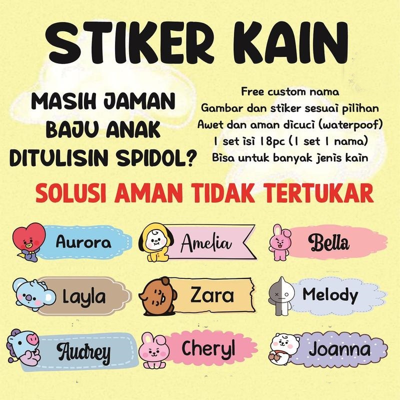 

Sticker Label Nama Kain Baju Kaos Sablon Setrika Sticker Iron Custom Tulisan (Per Pack isi 50 Pcs) Stiker Baju / Stiker Kain Sablon Press Strika Anti Luntur BISA COD YA KAKKA