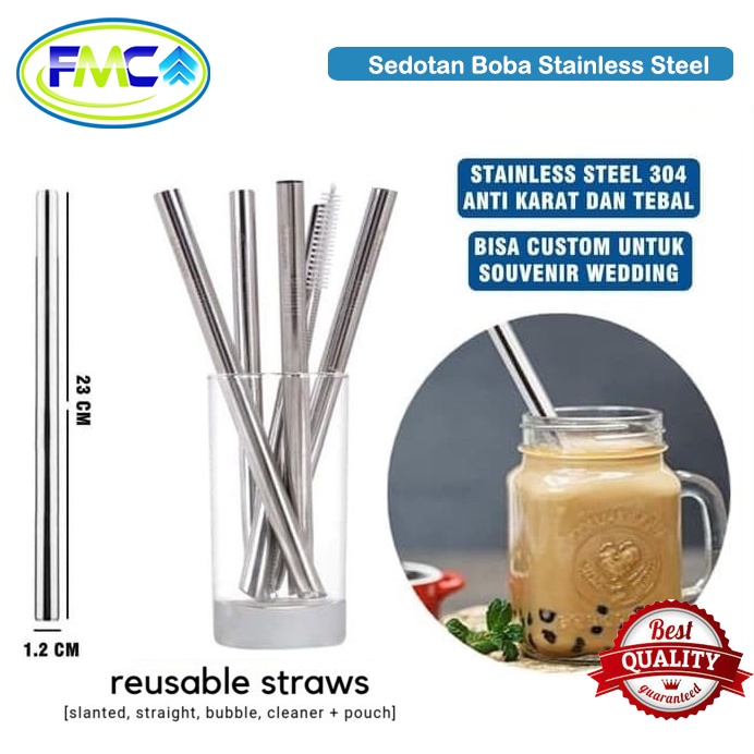 Sedotan Stainless Steel Boba Besar Bubble Tea Premium Reusable Steril BPA Free Cincau Kelapa Jelly