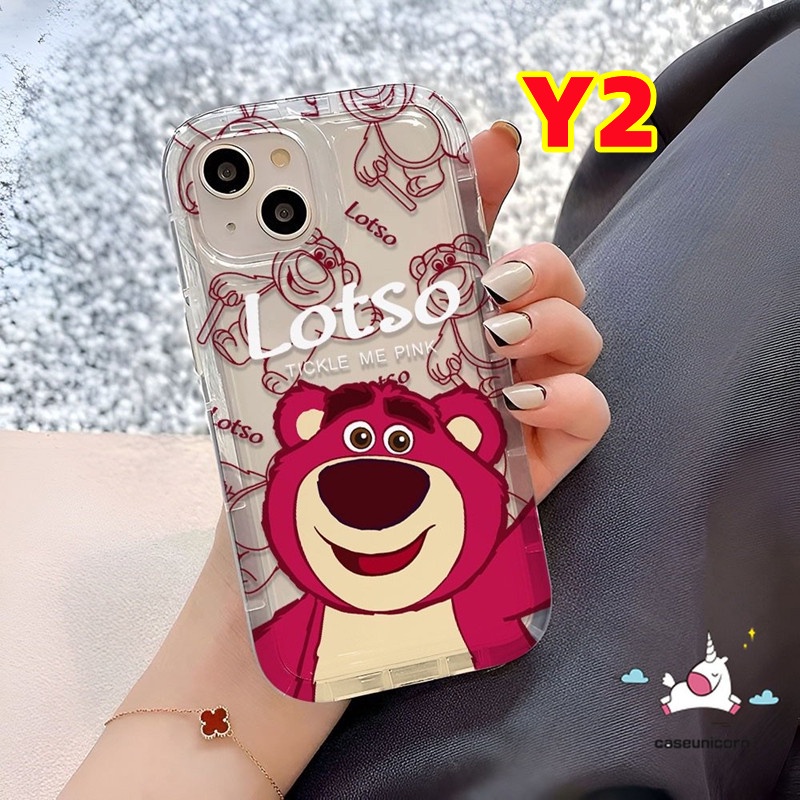 Airbag Shockproof Phone Case Kompatibel Untuk iPhone 11 Pro MAX 6 6S 78 Plus 14 13 12 Pro MAX XR X XS MAX Kartun Lucu Manyo Strawberry Bear Transparan Bening Soft Casing Cover