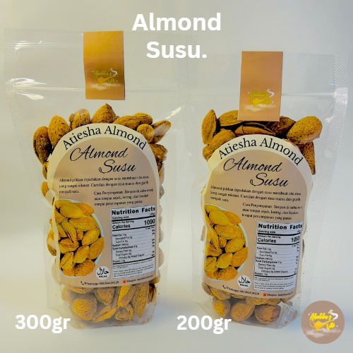 

Kacang Almond Susu Atiesha Almond Berkulit 200gr 300gr / 100% Halal, Premium, dan Original