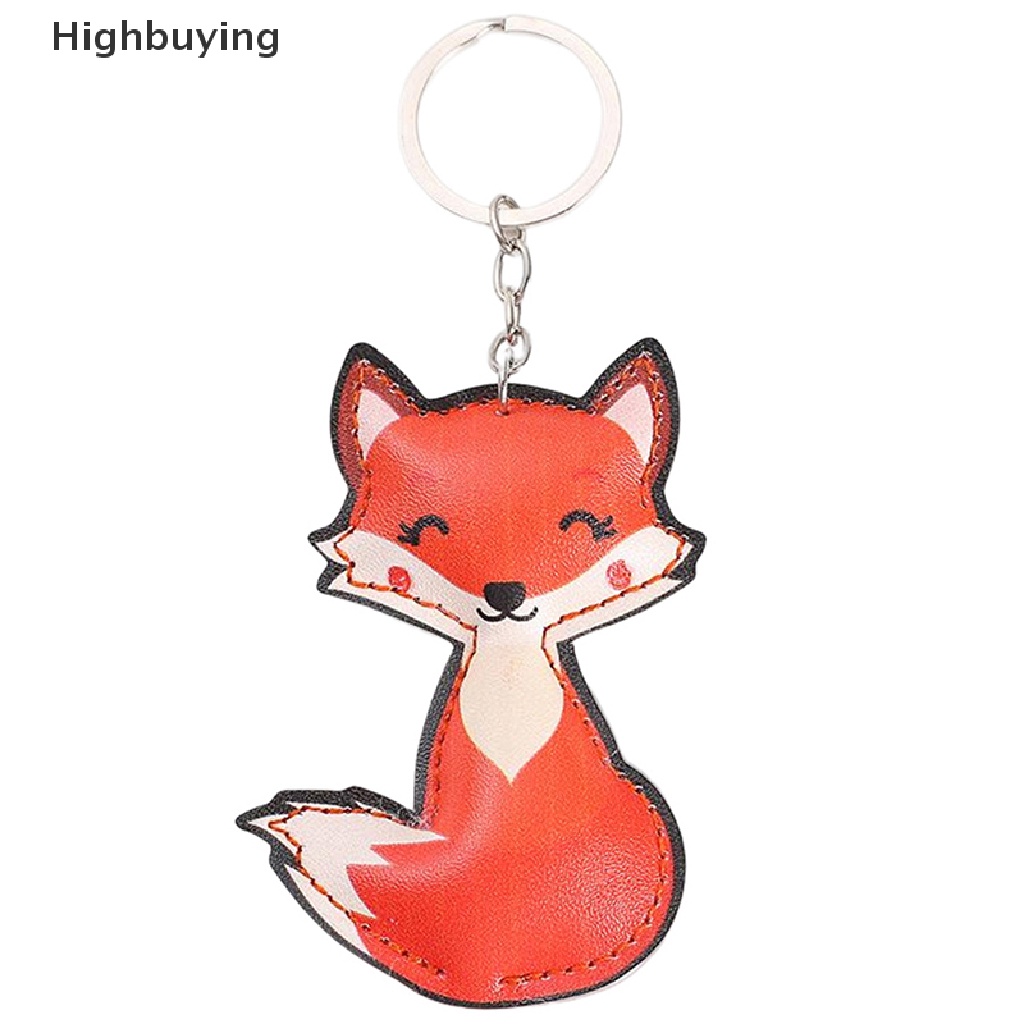 Hbid Kawaii Kartun Gantungan Kunci PU Kulit Lucky Cat Fox Dinosaurus Bulldog Key Chain Bag Pendant Keyring Hadiah Glory