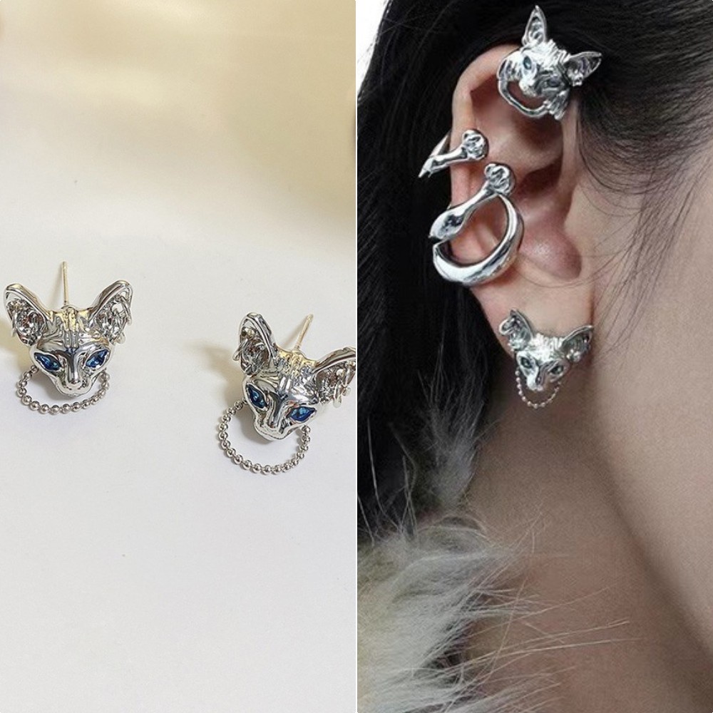 Y2k Gadis Pedas Baru Diablo Gaya Kucing Anting Ins Halus Minimalis Angin Anting Perak Super Keren Coupl Ear Studs Fashion Hadiah