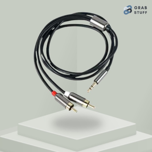 Kabel AUX 3.5mm Male ke RCA Male 100 cm For Speaker Power Stereo Laptop PC Tablet Smartphone / Kabel