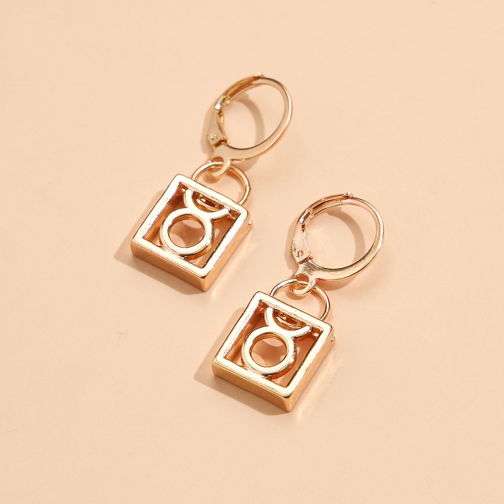 Anting Gantungan Kunci Sederhana Desain Yang Dipersonalisasi Dan Modis Dua Belas Anting Rasi Bintang Pisces Leo Aries Pendant Earrings