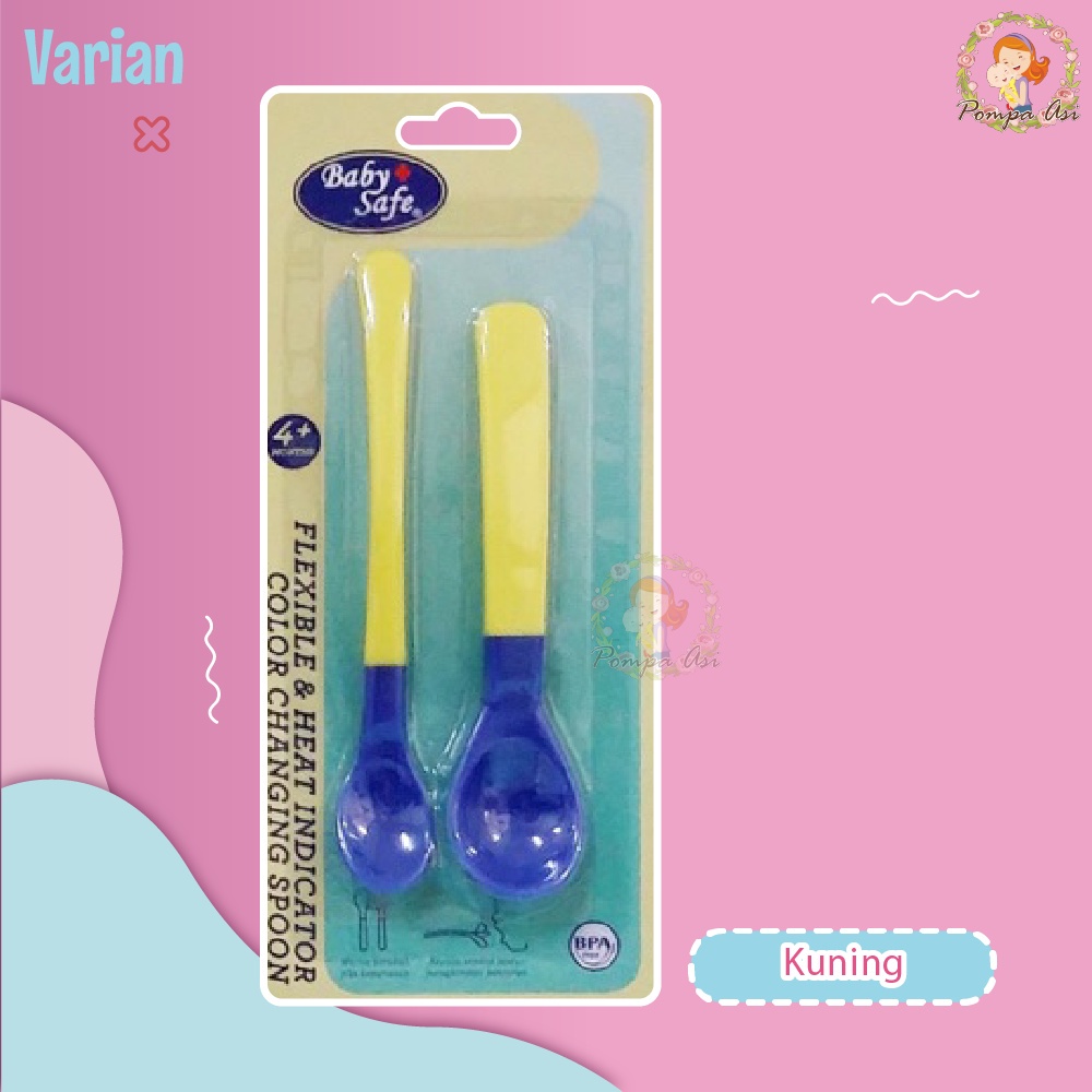 Sendok Makan Baby Safe Peralatan Bayi MPASI New Born Set Silikon Heat Indicator 2in1 Sensor Panas By Mallpomopaasi