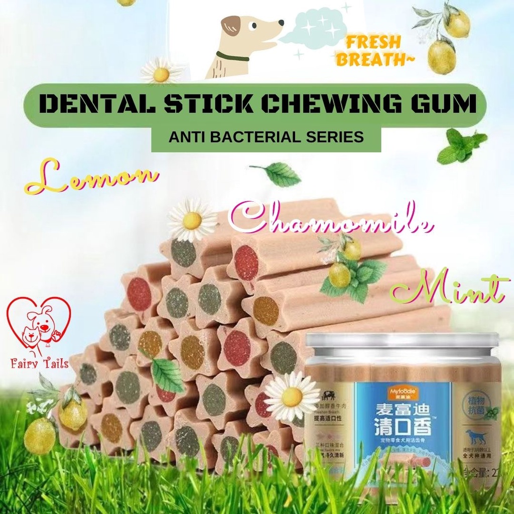 Dental Stick Chewing Gum Anti Bakteri Snack Kunyah Sehat Pembersih Gigi Untuk Anjing Anabul Mint Chamomile Lemon / Chew Stick Antibacterial Series Cleaning Teeth Healthy Treat for Dog