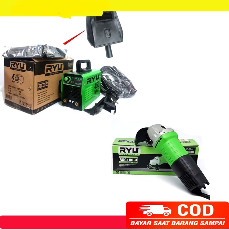 Paket 3 item RYU Mesin Las 450 Watt Ryu + Bor 10 Mm + Gerinda 4 Inch Ryu Mesin trafo las / inverter MMA 120 IGBT Ryu paket hemat 3 item
