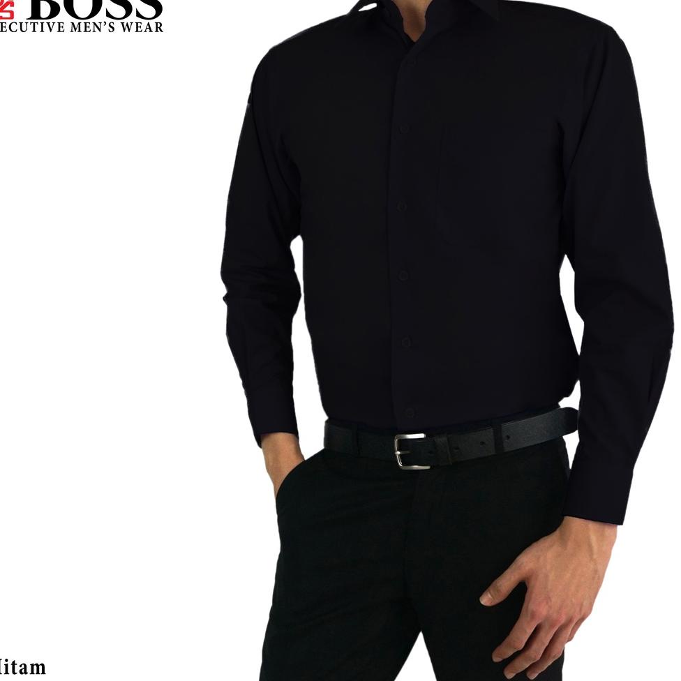 STOK TERBARU BOSS Kemeja Polos Lengan Panjang Hitam