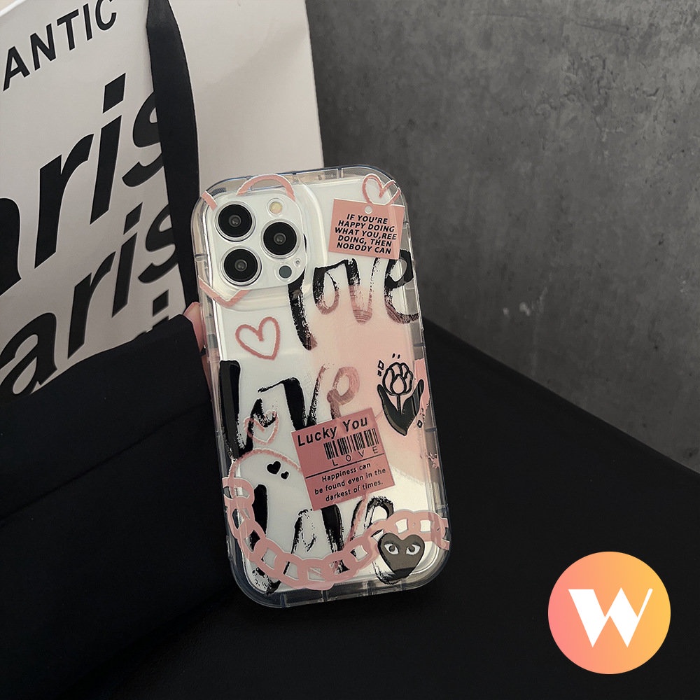 IPHONE Comme des Garcons Flower Label Airbag Case Kompatibel Untuk Iphone11 13 14 12 Pro Max XR XS Max 7Plus X 6 6s 8 7 Plus Kartun Grafiti Cinta Hati Shockproof Soft Clear Cover