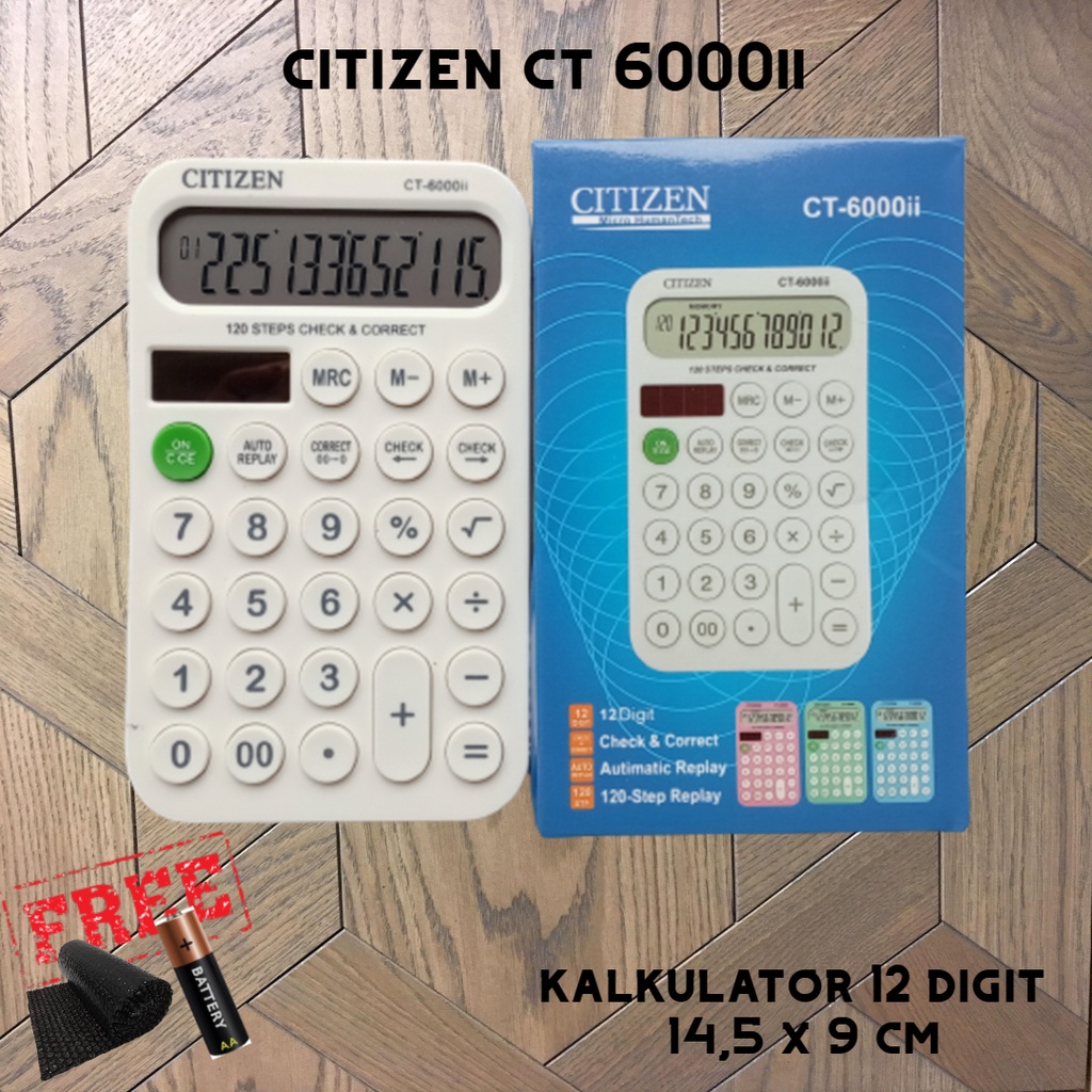 

Kalkulator Sedang Minimalis Warna Warni 120 Steps Double Power 14,5 x 9cm Display 12 Digit CT 6000ii