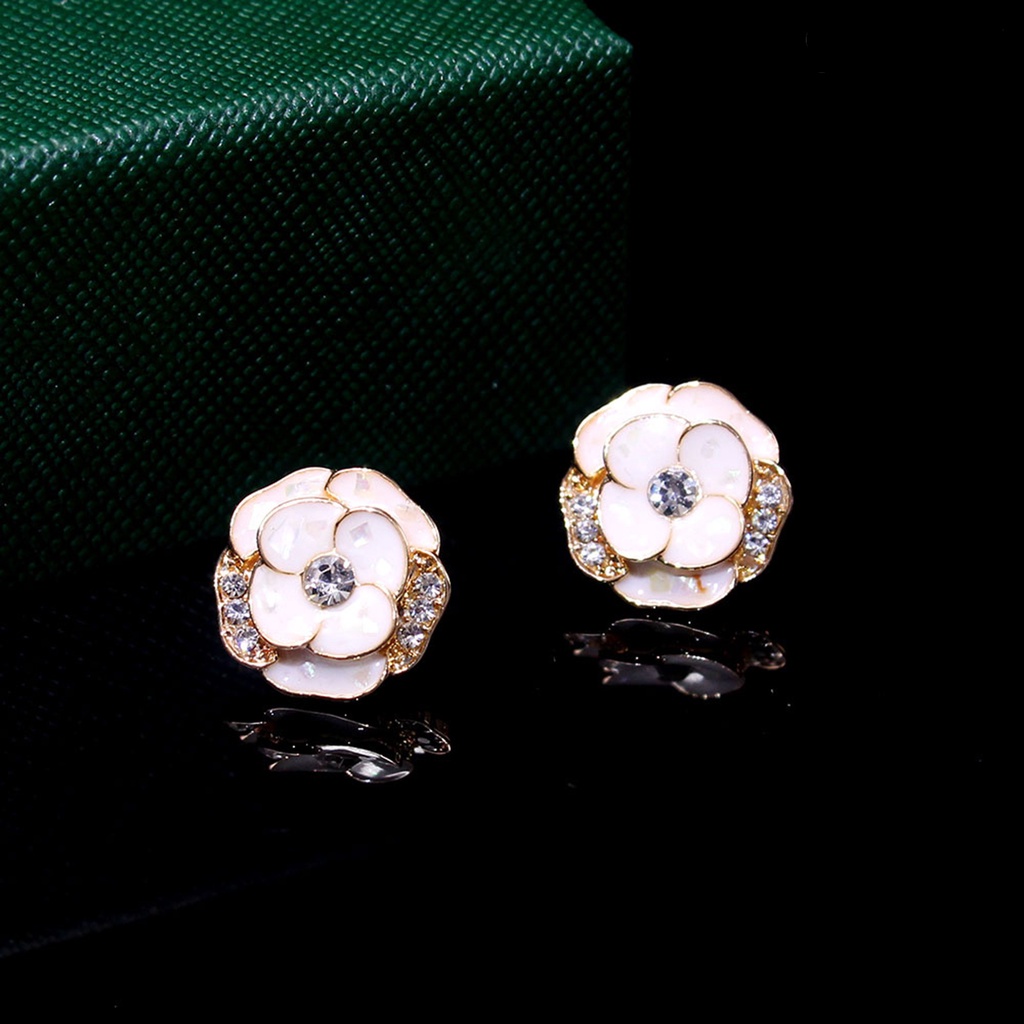 Twowood 1pasang Ear Studs Elegan Dainty Temperamen Berkilau Berlian Imitasi Enamel Bunga Wanita Anting Fashion Perhiasan