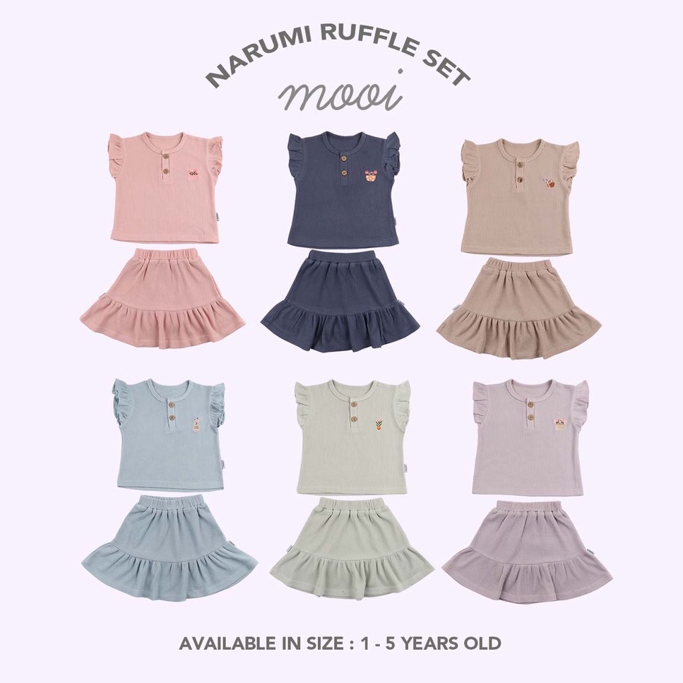 Baju Bayi Setelan Anak Perempuan Mooi Narumi Ruffle Set 1-3 Tahun