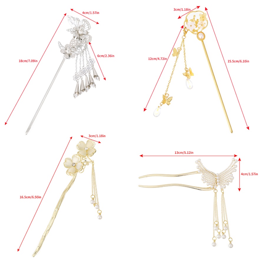 Retro Rantai Logam Rumbai Rambut Tongkat Mutiara Manik-Manik Bunga Kupu-Kupu Jepit Rambut Wanita Aksesoris Rambut