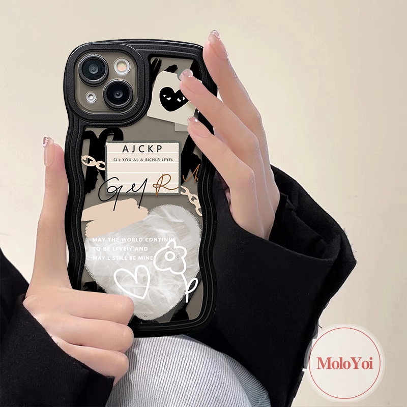 IPHONE Ins Lucu Cinta Hati Graffiti Case Kompatibel Untuk Iphone14 13 12 11 Pro Max 7plus 8plus 6 6s 8 7 Plus XR 14Plus X XS Max SE 2020 Comme des Garcons Lembut TPU Cover