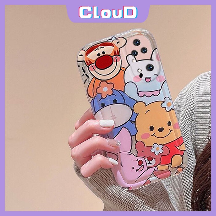 IPHONE Shockproof Airbag Kamera Pelindung Case Kompatibel Untuk Iphone7 6s 6 8 Plus XR 11 12 13 14 Pro Max X XS Max SE 2020 Kartun Lucu Winnie The Pooh Bear Lembut TPU Penutup Belakang