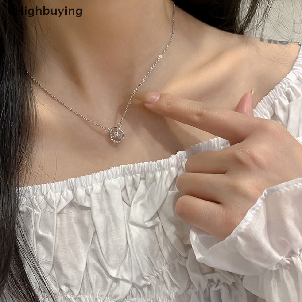 Hbid INS Fashion Warna Perak Mengkilap Flash Kalung Geometris Lingkaran Liontin Perempuan Sederhana Rantai Klavikula Pesta Pernikahan Perhiasan Hadiah Glory