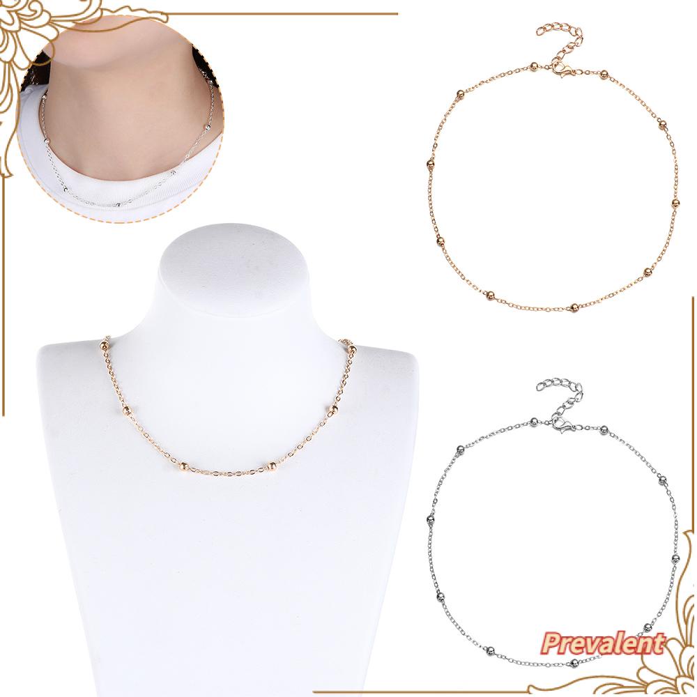 Preva Choker Perhiasan Rantai Emas/Perak Wanita Gadis Manik Tembaga Kecil