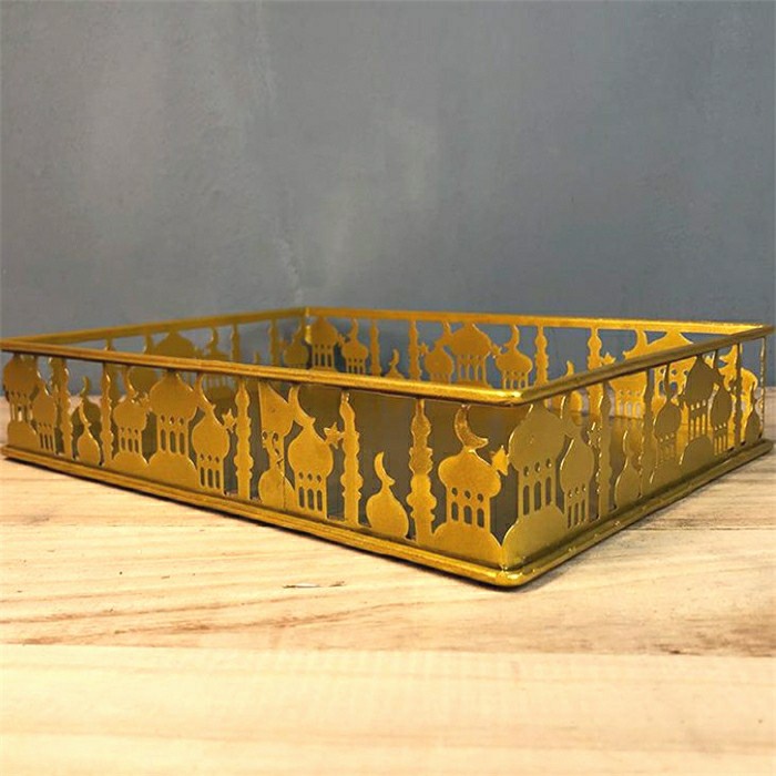 

lebaran tray / ramadan metal tray / tempat snack minum hampers lebaran - emas