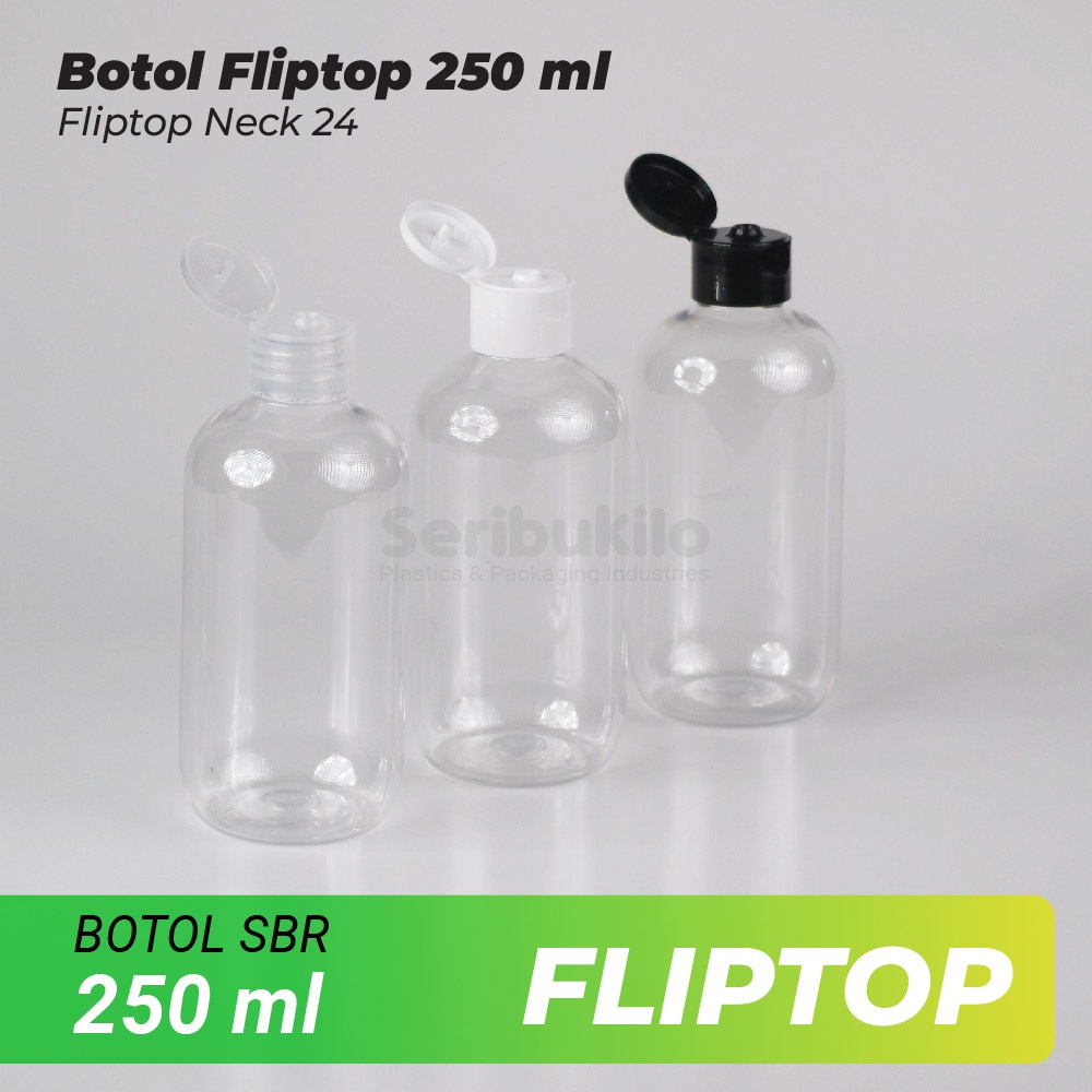 Botol Fliptop SBR 250 ml/Botol PET SBR 250ml Clear - Fliptop Clear/Putih/Hitam