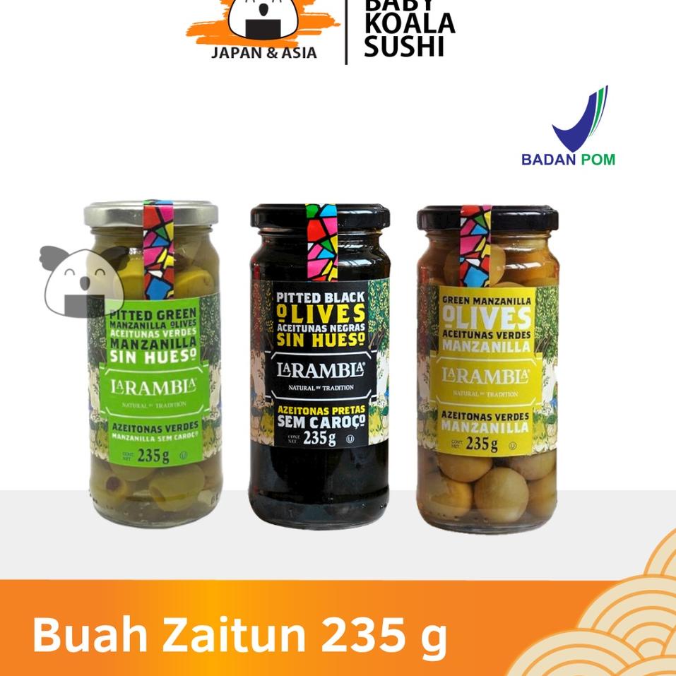 

✯ LA RAMBLA Olives Green Black Buah Zaitun Hijau Hitam 235 g Halal │ Import Spanyol ☁