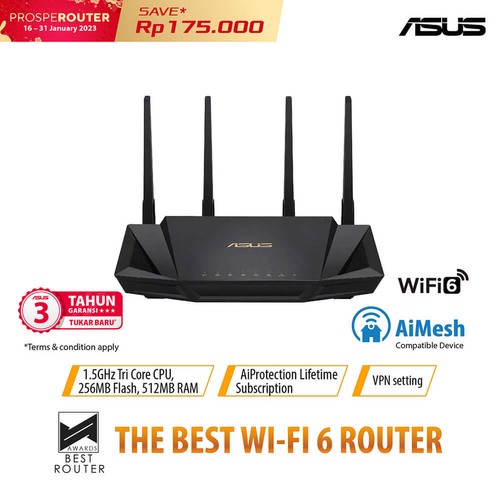 ASUS RT-AX3000 Dual Band WiFi 6 Wireless Router with AiMesh N