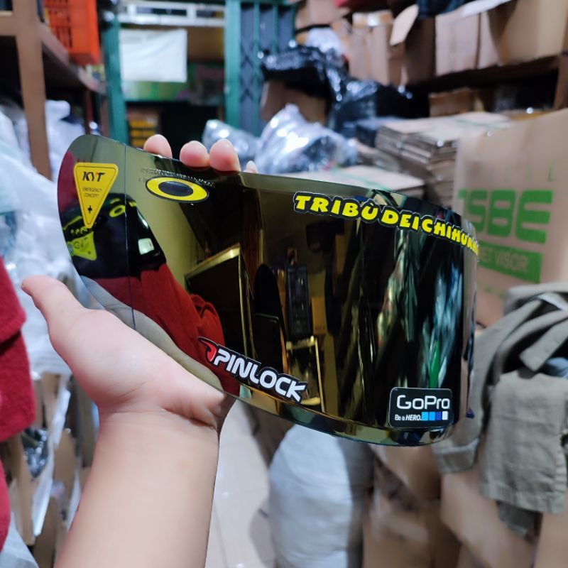 kaca helm flat visor kyt rc-7 / kyt r10 /kyt k2r iridium blue /gold /silver/hitam /putih free stiker