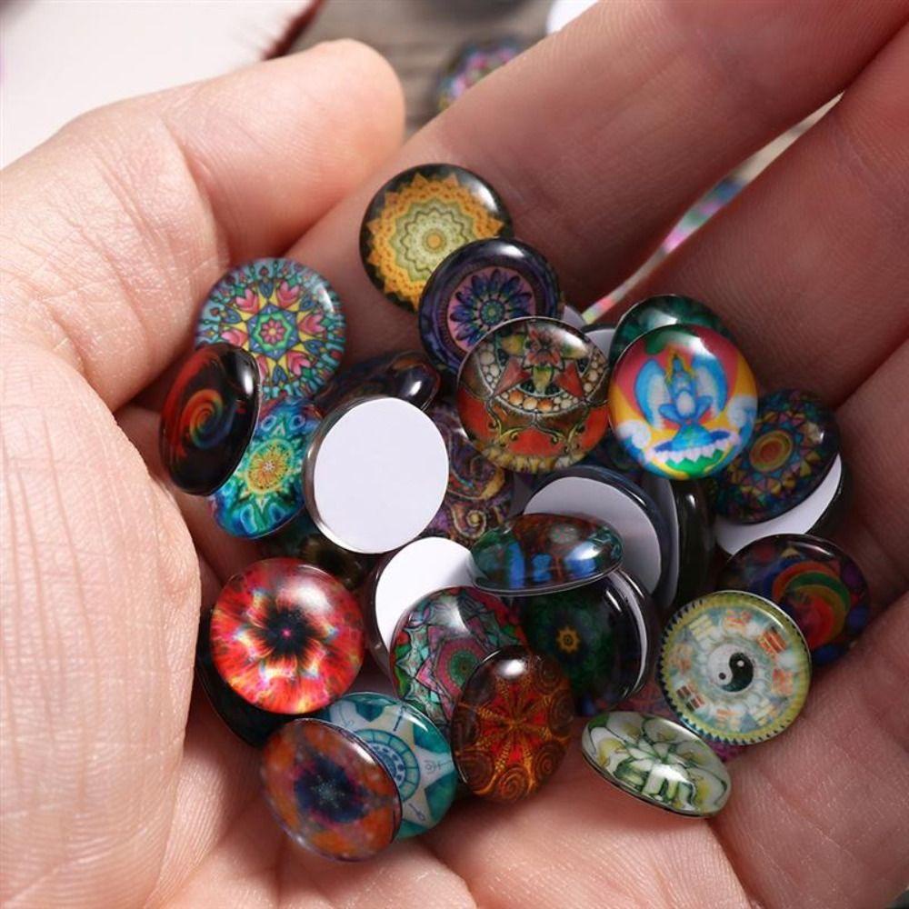 Lanfy Mosaic Tiles Kalung Colorful Round Dome Membuat Perhiasan Ornamen Cincin DIY