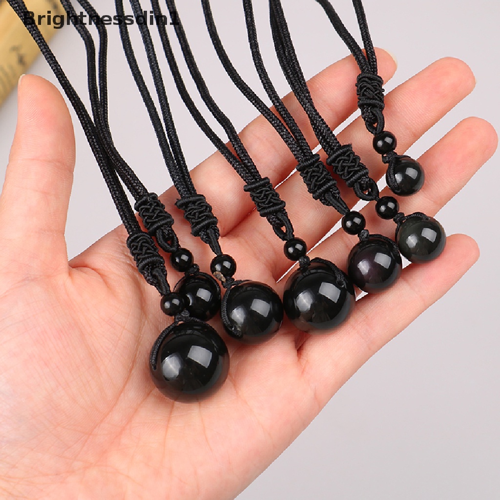 [Brightnessdin1] Batu Alam Mata Hujan Obsidian Bola Liontin Manik-Manik Tunggal Kalung Perhiasan Pesona Keberuntungan Obsidian Kalung Perhiasan Hadiah Butik