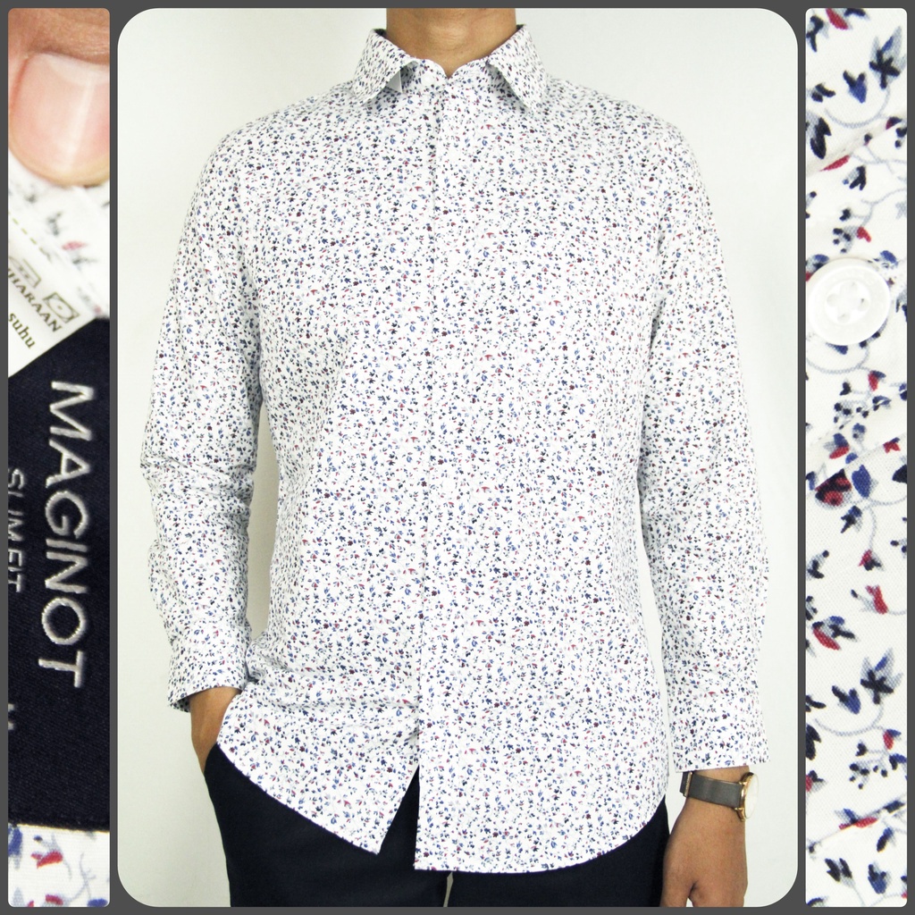 Kemeja Kerja Kantor Formal Pria Slimfit Maginot Lengan Panjang Putih Motif 05 | Kemeja Original 100%