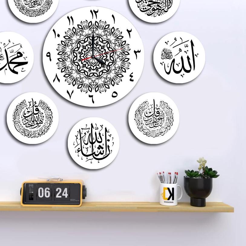 ❊ Jam Dinding Kayu Bulat Jumbo 1 Set Kaligrafi  ❊