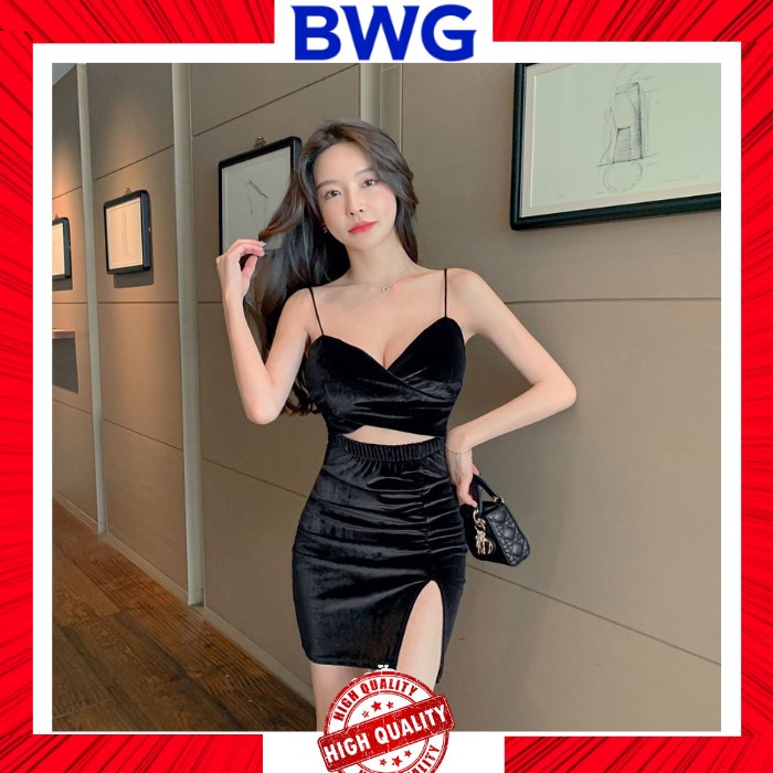 Korean Velvet Sexy Bodycon Dress Mini Dress Sexy Import Bludru B1398