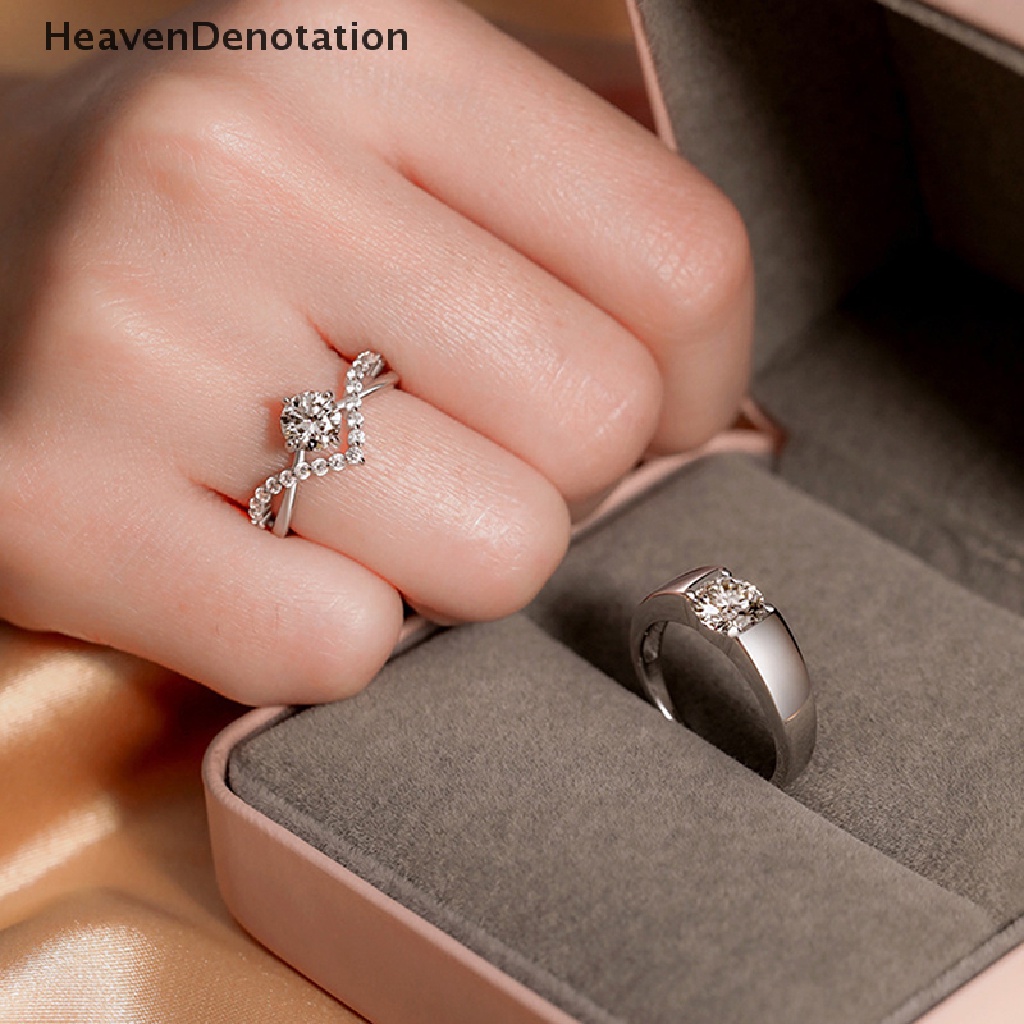 [HeavenDenotation] Fashion Cincin Pasangan Bertatahkan Zirkon Dapat Disesuaikan Untuk Wanita Pria Pernikahan Ring Perhiasan Hadiah HDV