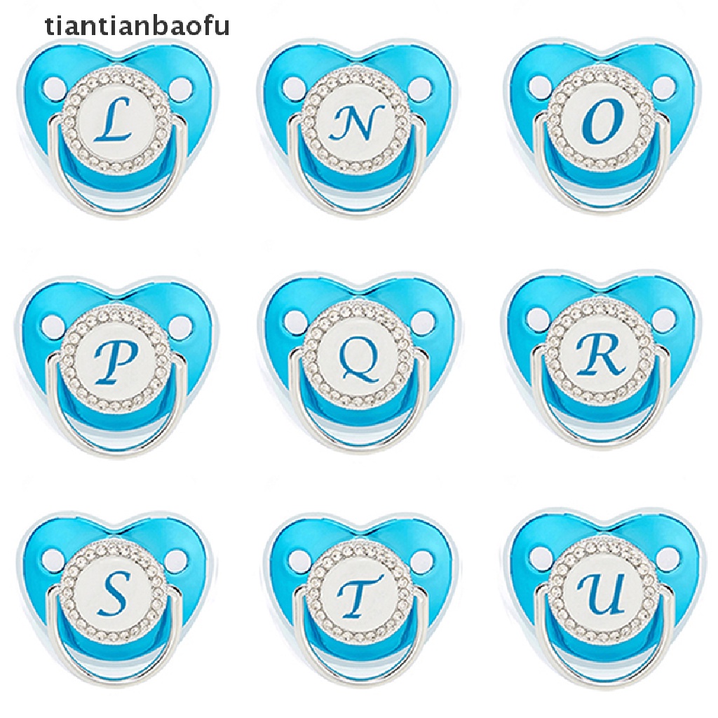 [tiantianbaofu] Huruf Inisial Nama Biru Dot Bayi BPA Free Silicone Dot Nipple Butik