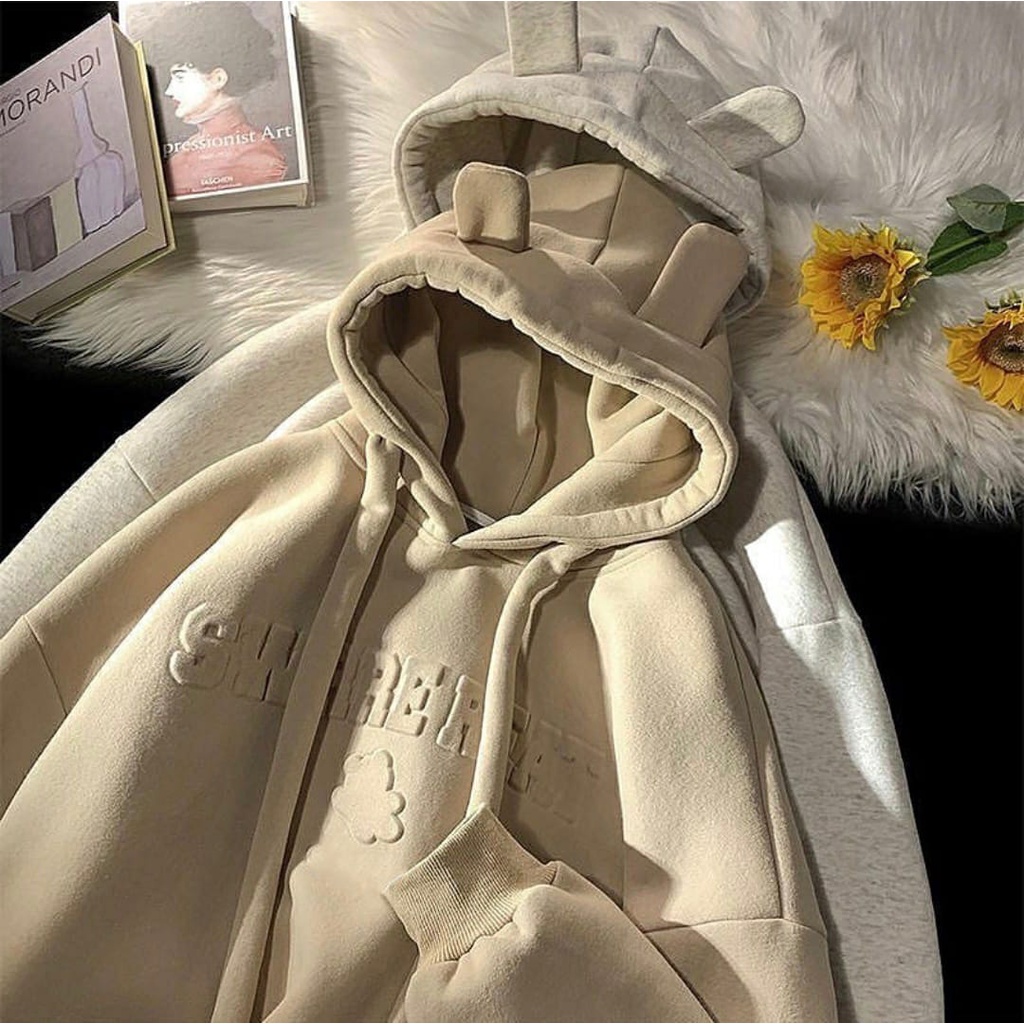 EMBOSS SWRRE REAT HOODIE OVERSIZE WANITA - SWEATR HODIE WANITA OVERSIZE