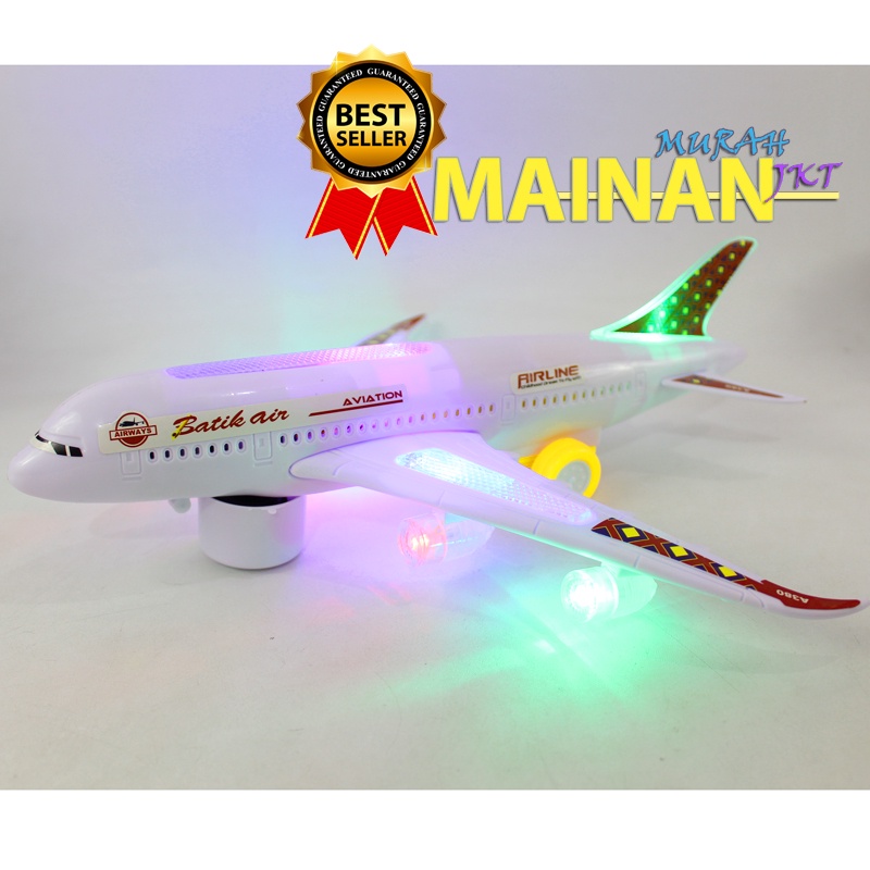 MAINANKEI MAINAN ANAK MURAH PESAWAT TERBANG BATIK AIR AIRBUS A380-200BK ADA LAMPU LED DAN SOUND MUSIK