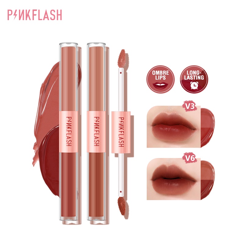 PINKFLASH 2 IN 1 Lipstick Dual-ended Liquid Matte Lipstick Velvet Tint Lightweight High Pigment Lasting DoubleSense