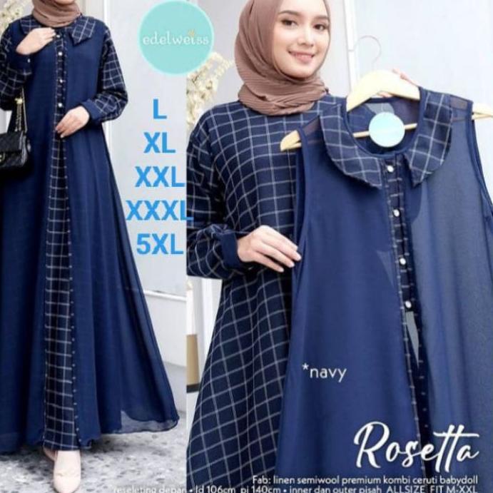 New gamis jumbo 2 in 1 set outer ukuran L XL XXL 3XL 5L Ld 100 110 120 130 140 gamis set outer Roset