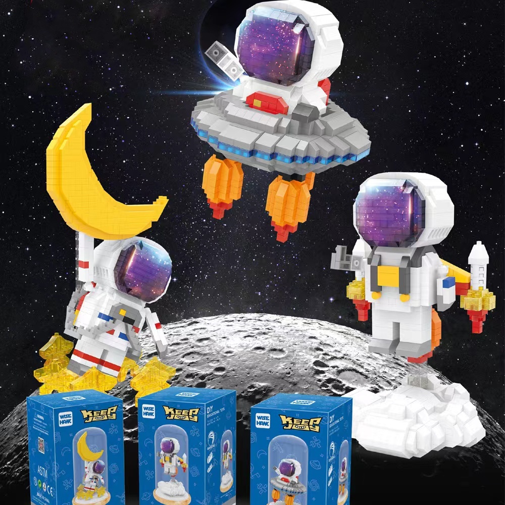 Botol Dreamland Astronot Bulan Spaceman Partikel Mikro Dengan Kotak Anti Debu Anak Rakitan Mainan Blok Bangunan Berlian