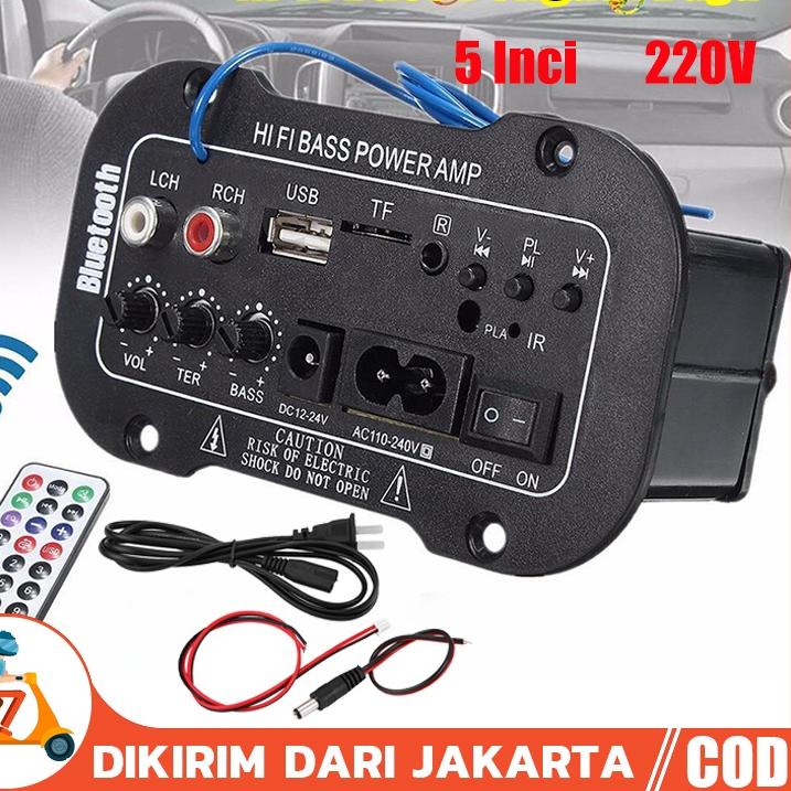 ☛ (Redy Stok, COD) 5 Inci 12V 24V 220V Amplifier Ampli Mini Board Audio Bluetooth USB FM Radio TF Pl