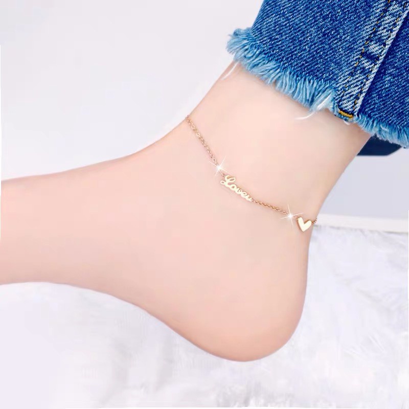 Gelang Kaki Bahan Titanium Steel Lapis Rose Gold 18K Anti Alergi Untuk Wanita