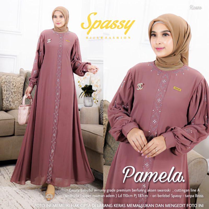 Gamis Kekinian 2023 Pamela Dress Ceruty Babydoll Full Furing Aksen Swaroski Baju Kondangan Wanita Gamis Pesta Mewah Elegan