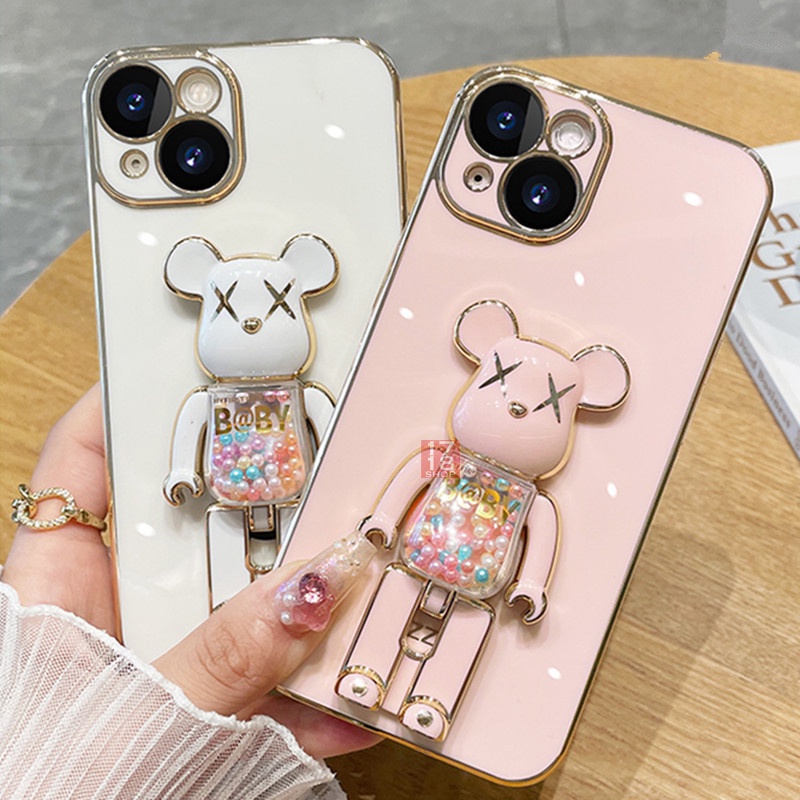 Violent Bear Case Premium + Stand Bearbrick Chrome Softcase for Oppo Reno 6 7 8 9 4G A96 A57 A17 A17